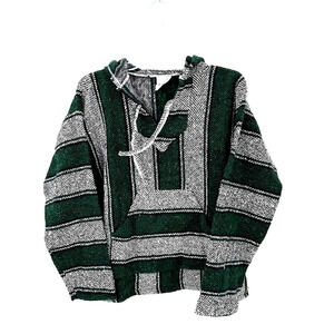 San Patricio Baja Hoodie Drug Rug Green Black Striped Pullover Mexico M
